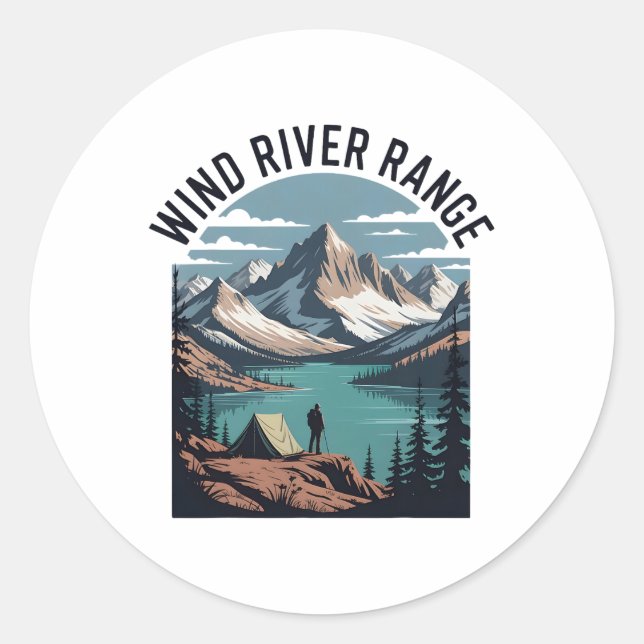 Adesivo Redondo Wind Rivers Range Hiking Camping Climbing Wilderne (Frente)