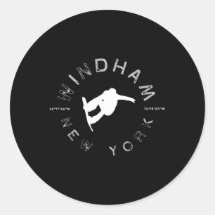 Adesivo Redondo Windham New York Vintage Retro Snowboard