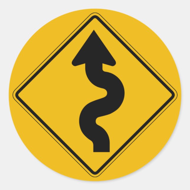 Adesivo Redondo Winding Road, Traffic Warning Sign, EUA (Frente)
