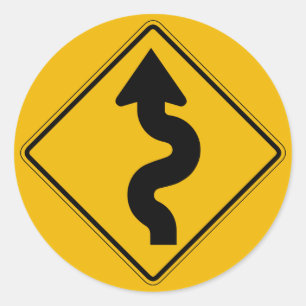Adesivo Redondo Winding Road, Traffic Warning Sign, EUA