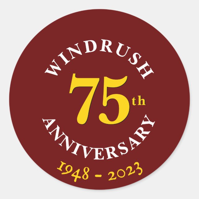Adesivo Redondo Windrush geração 75 anos (Frente)