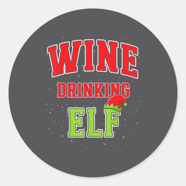 Adesivo Redondo Wine Drinking Elf Christmas Family Matching Group  (Frente)