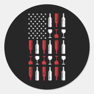 Adesivo Redondo Wine Gl 4 De Julho Vintage Usa Flag Patriotic Dri