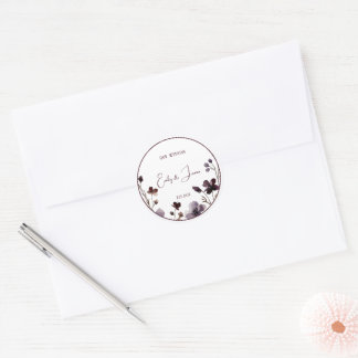 Adesivo Redondo Wine Red Plum Mauve Fall Floral Wedding