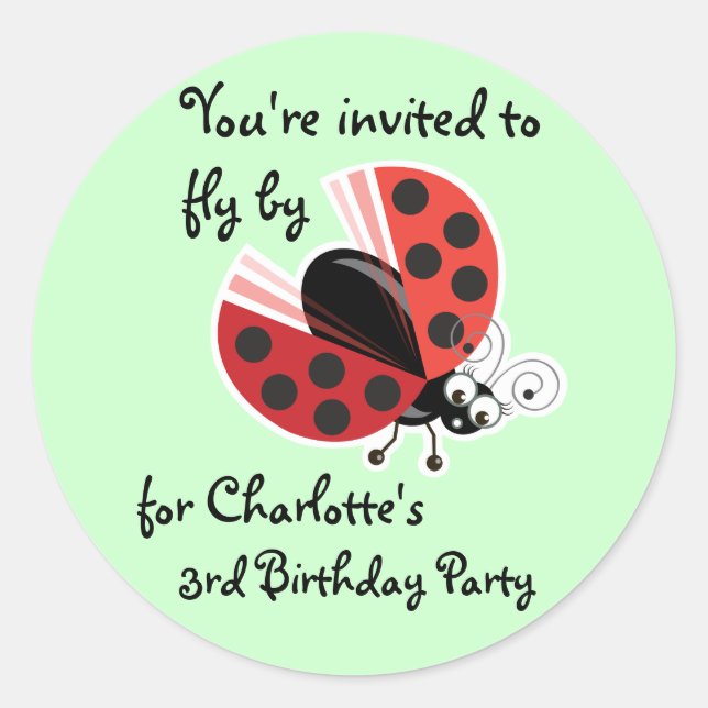 Adesivo Redondo Wing-Nutz™_Ladybug (Dotty)_ aniversário de 3 anos (Frente)