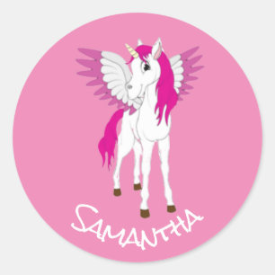 Adesivo Redondo Wing Unicorn Party Pink Classk Round Sticker