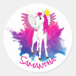 Adesivo Redondo Wing Unicorn Party Pink Classk Round Sticker