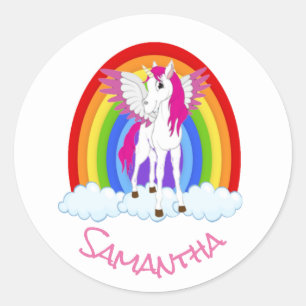 Adesivo Redondo Wing Unicorn Party - Rainbow Classk Round Sticker