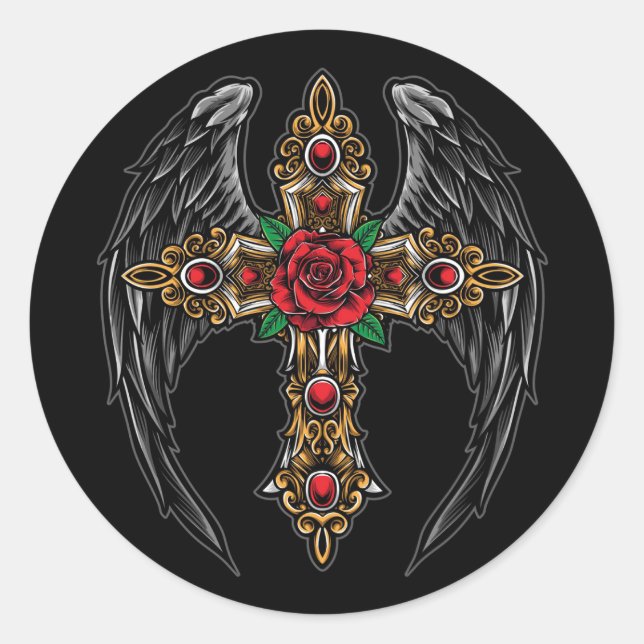 Adesivo Redondo Wings Crucifix e Flores (Frente)