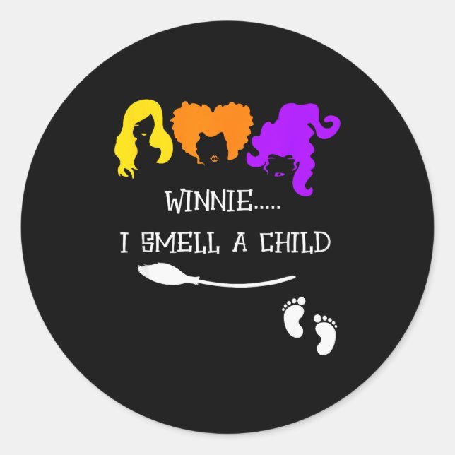 Adesivo Redondo Winnie I Smell A Child Halloween Pregnancy Announc (Frente)