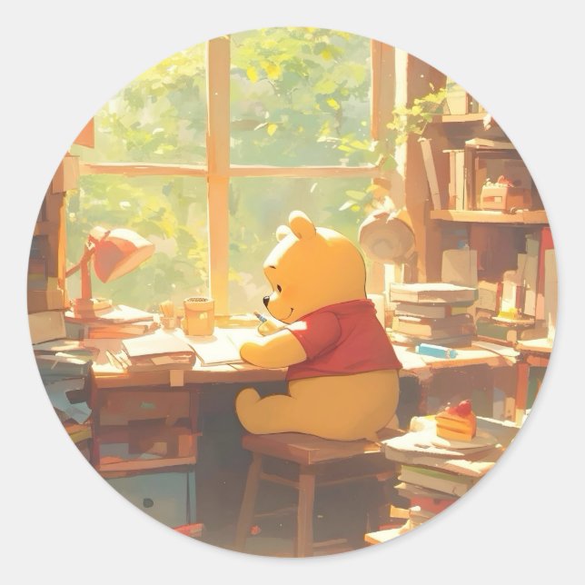 Adesivo Redondo Winnie, os livros Pooh (Frente)
