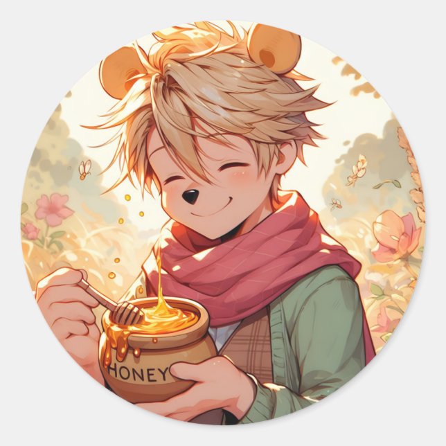 Adesivo Redondo Winnie the Pooh Anime Cara V11 Sticker (Frente)