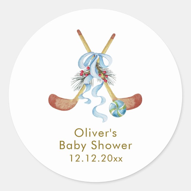Adesivo Redondo Winter All Star Bow Floral Hockey Baby Shower  (Frente)
