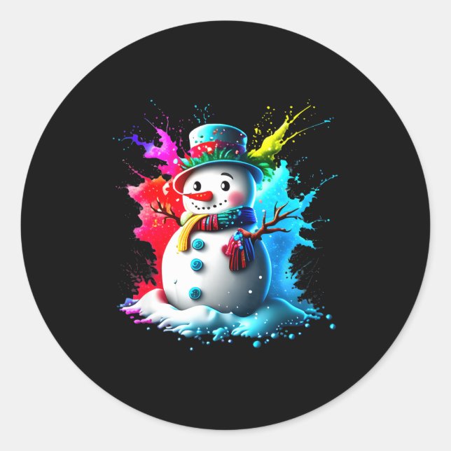 Adesivo Redondo Winter And Snow Christmas A Coloured Snowman  (Frente)