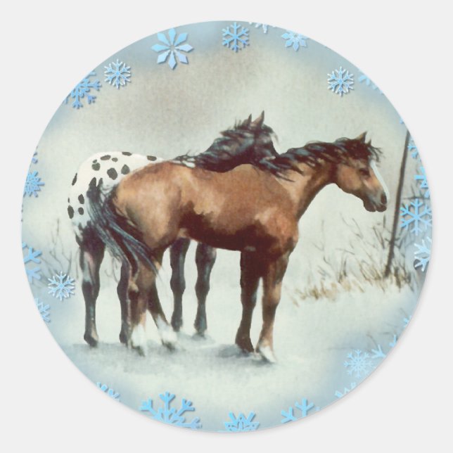 Adesivo Redondo WINTER APPALOSA & SNOWFLAKS por SHARON SHARPE (Frente)