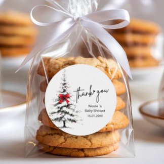 Adesivo Redondo Winter Baby Shower Thank You – Editable Text