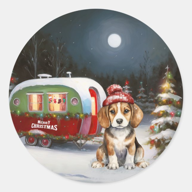 Adesivo Redondo Winter Beagle Caravan Christmas Adventure (Frente)