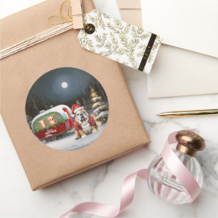 Adesivo Redondo Winter Bulldog Caravan Christmas Adventure