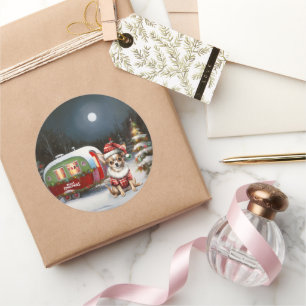 Adesivo Redondo Winter Chihuahua Caravan Christmas Adventure