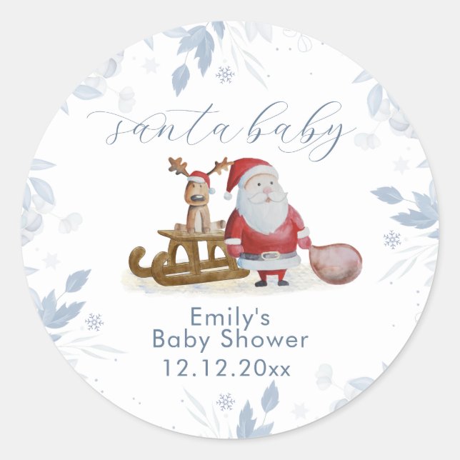 Adesivo Redondo Winter Christmas Sleigh Moose Santa Baby Shower  (Frente)