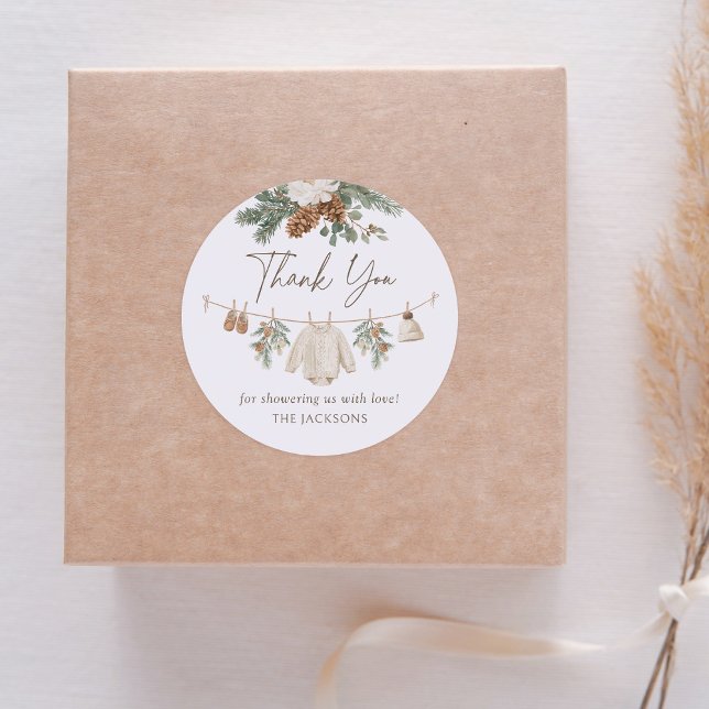 Adesivo Redondo Winter Clothesline Baby Shower (Criador carregado)