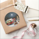 Adesivo Redondo Winter Doberman Caravan Christmas Adventure<br><div class="desc">Adotar a magia de uma noite de inverno nevada enquanto uma caravana desliza graciosamente através da paisagem iluminada pela lua. A beleza serena da neve escutadora e o brilho encantador da lua criam uma cena cativante,  prometendo uma aventura inesquecível de Natal cheia de calor,  alegria e memórias queridas.</div>