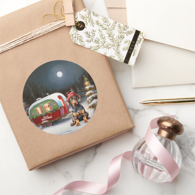 Adesivo Redondo Winter Doberman Caravan Christmas Adventure (Presentear)