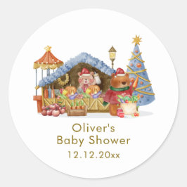 Adesivo Redondo Winter Farmer Market Teddy Bear Baby Shower 