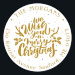 Adesivo Redondo Winter Floral Merry Christmas Holiday Address<br><div class="desc">Vinheta redonda Clássica de Natal com Feliz Natal</div>