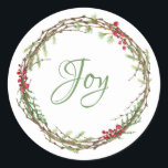 Adesivo Redondo Winter Greenery Berries Wreath Christmas Joy<br><div class="desc">Vedante de envelope festivo elegante e moderno ou adesivo de presente para o Natal com o texto "Joy" na caligrafia verde-chic e um verde-inverno na moda e uma coroa de frutas. Desenvolvido exclusivamente para você pelo Happy Dolphin Studio. Se precisar de ajuda ou produtos correspondentes, entre em contato conosco em...</div>
