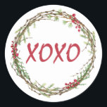 Adesivo Redondo Winter Greenery Berries Wreath Christmas XOXO<br><div class="desc">Vedante de envelope festivo elegante e moderno ou adesivo de presente para o Natal com o texto 'XOXO' na caligrafia vermelha em fundo branco e um toque de na moda de verde e de bagas de inverno. Desenvolvido exclusivamente para você pelo Happy Dolphin Studio. Se precisar de ajuda ou produtos...</div>