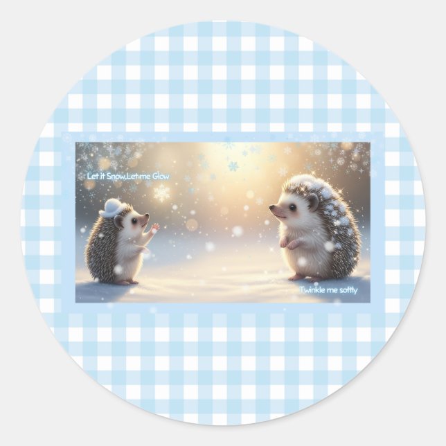 Adesivo Redondo Winter Hedgehog  – Cute Snowflake  (Frente)