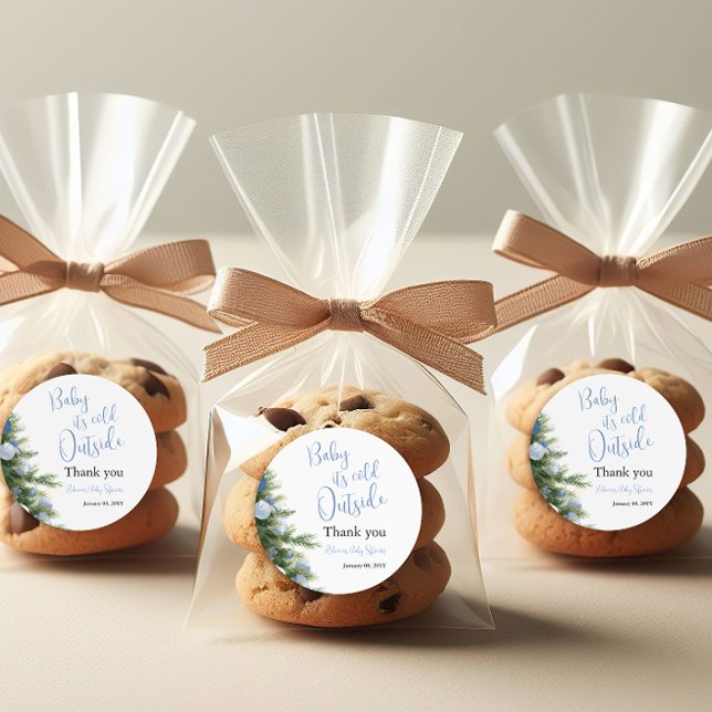Adesivo Redondo Winter It's Cold Outside Blue Bow Baby Shower (Criador carregado)