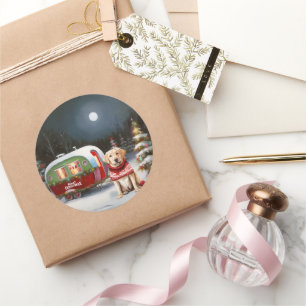 Adesivo Redondo Winter Labrador Caravan Christmas Adventure