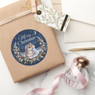 Adesivo Redondo Winter Night Christmas Hamster Sticker