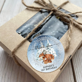 Adesivo Redondo Winter ONE derland First Birthday Fox Obrigado