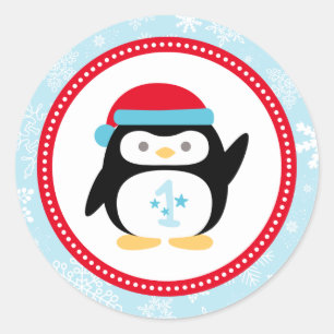Adesivo Redondo Winter ONEderland First Birthday Penguin