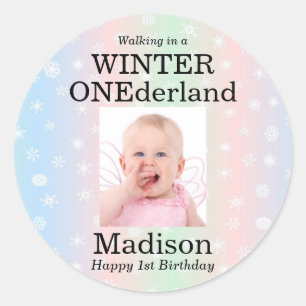 Adesivo Redondo Winter Onederland Photo Snowflake