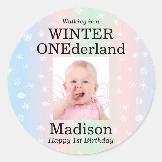 Adesivo Redondo Winter Onederland Photo Snowflake (Frente)