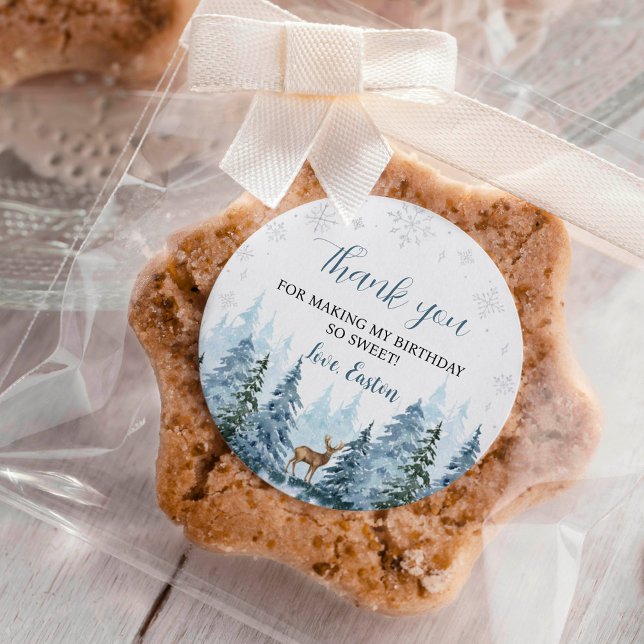 Adesivo Redondo Winter Onederland Reindeer Party Obrigado (Criador carregado)