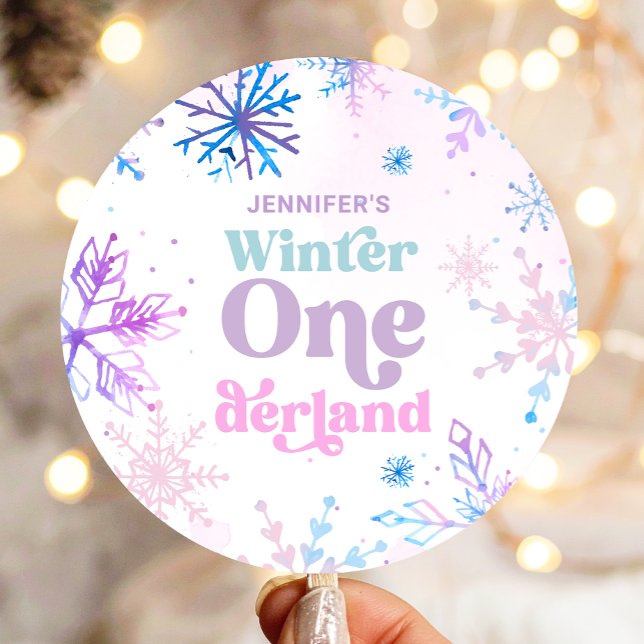 Adesivo Redondo Winter Onederland Snowflakes Girl Snow Birday (Criador carregado)