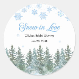 Adesivo Redondo Winter Pine Snow in Love Snowflakes Bridal Shower