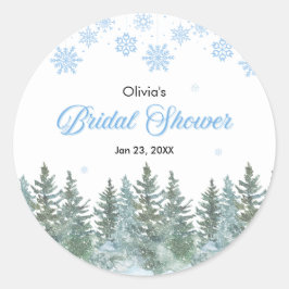 Adesivo Redondo Winter Pine Trees Snowflakes Bridal Shower