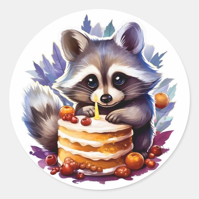 Adesivo Redondo Winter Raccoon com 1º bolo de aniversário (Frente)
