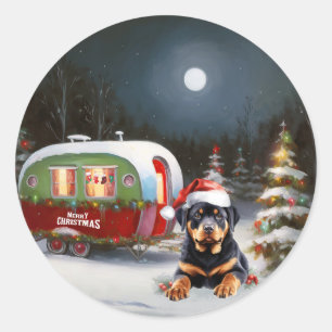 Adesivo Redondo Winter Rottweiler Caravan Christmas Adventure