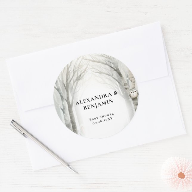 Adesivo Redondo Winter Snow Cute Woodland Animals Coed Baby Shower (Envelope)