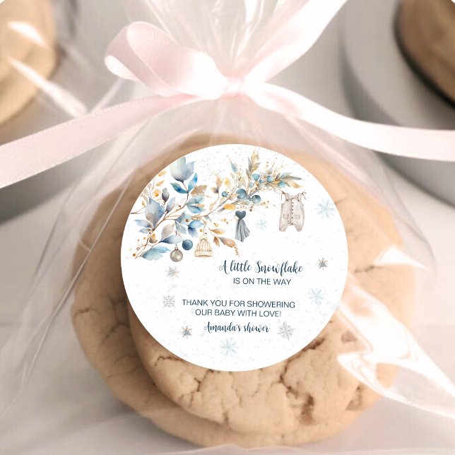Adesivo Redondo Winter Snowflake Clothesline Round Favor Stickers (Criador carregado)