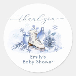 Adesivo Redondo Winter Snowflake Ice Skate Baby Shower