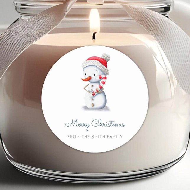 Adesivo Redondo Winter Snowman Candy Cane Merry Christmas (Criador carregado)