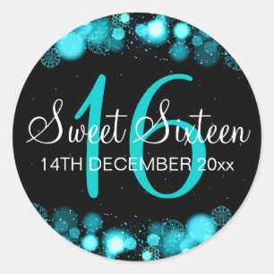 Adesivo Redondo Winter Sweet 16 Birthday Turquoise Bokeh Lights